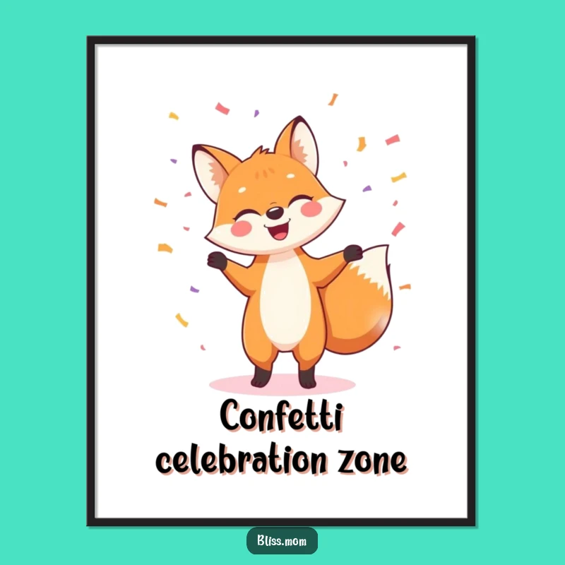 Funny Fox Dance Digital Art: Cheerful Confetti Celebration Instant Download