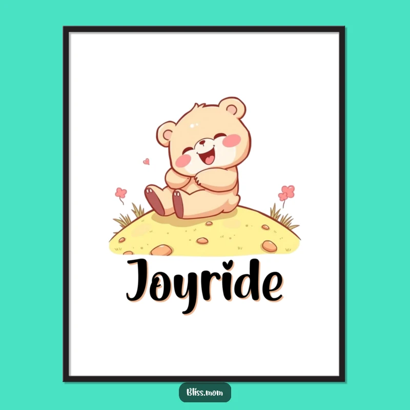 Digital Funny Kawaii Bear Cub Rolling Art: Instant Joyful Decor Gift