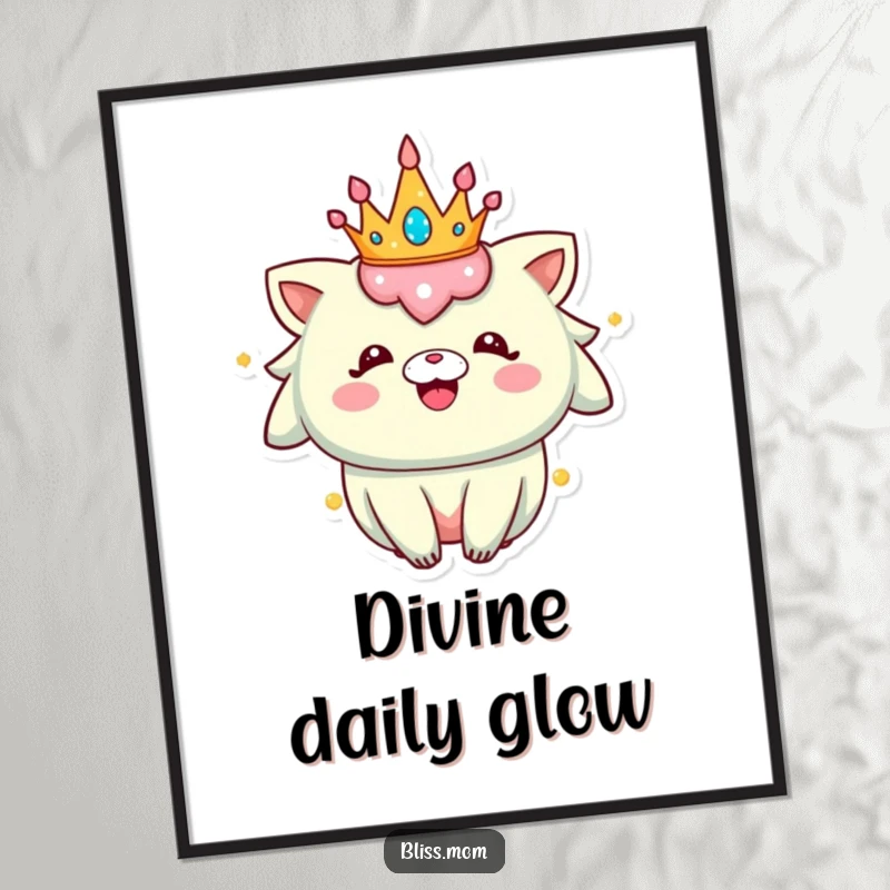 Funny Digital Art Print: A creature crowned with sparkle radiates pure happiness, bringing a touch of royalty and joy.