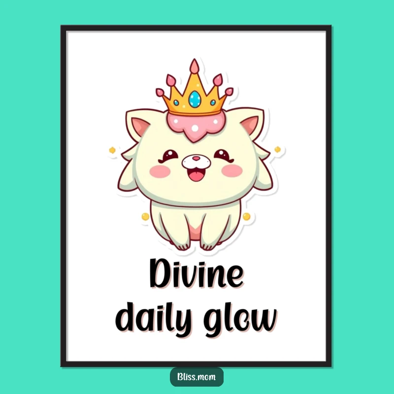 Funny Sparkly Crown Creature Digital Print: Hilarious Royal Happiness for Your Walls