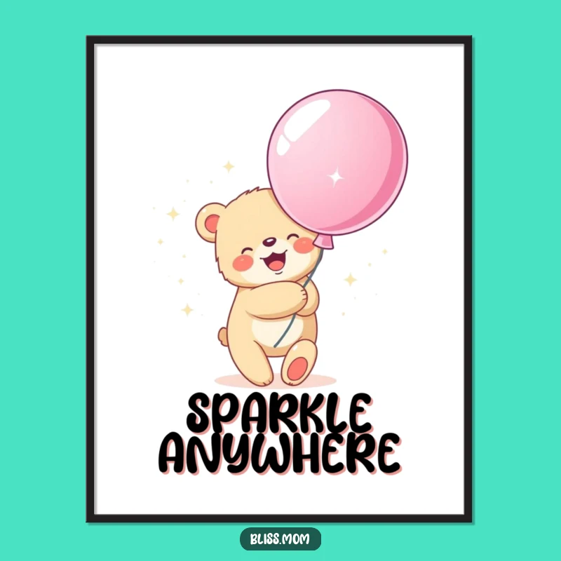 Funny Bear Cub Balloon Hug Digital Art: Instant Joyful Decor!