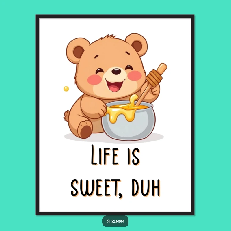 Funny Bear Cub Digital Art - Honey Delight, Sweet Funny Gift for Instant Decor