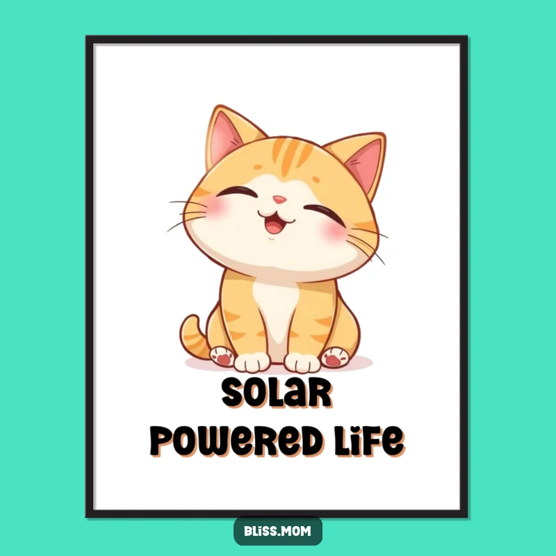 Funny Cat Sunbeam Digital Art: Relaxed Pet Character Funny Print