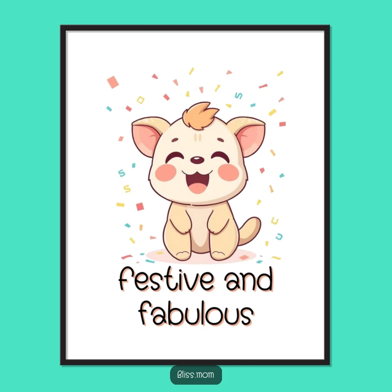 Funny Confetti Animal Digital Art: Delighted Creature's Celebration for Instant Joy