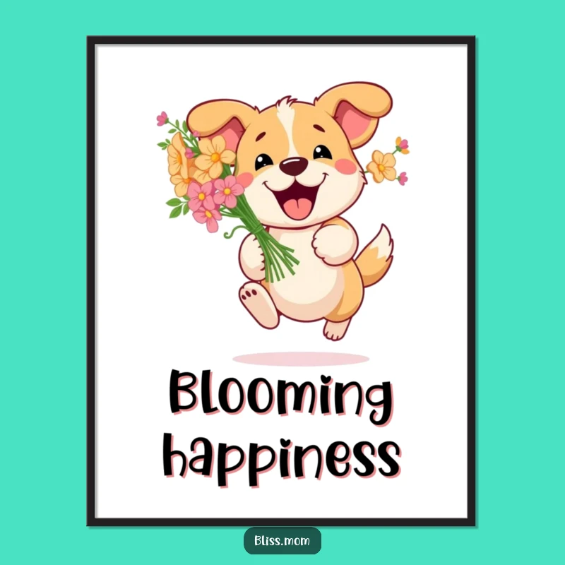 Funny Dog Flowers Digital Print: Cute Artwork Download, Adorable Decor, Cheerful Funny Gift