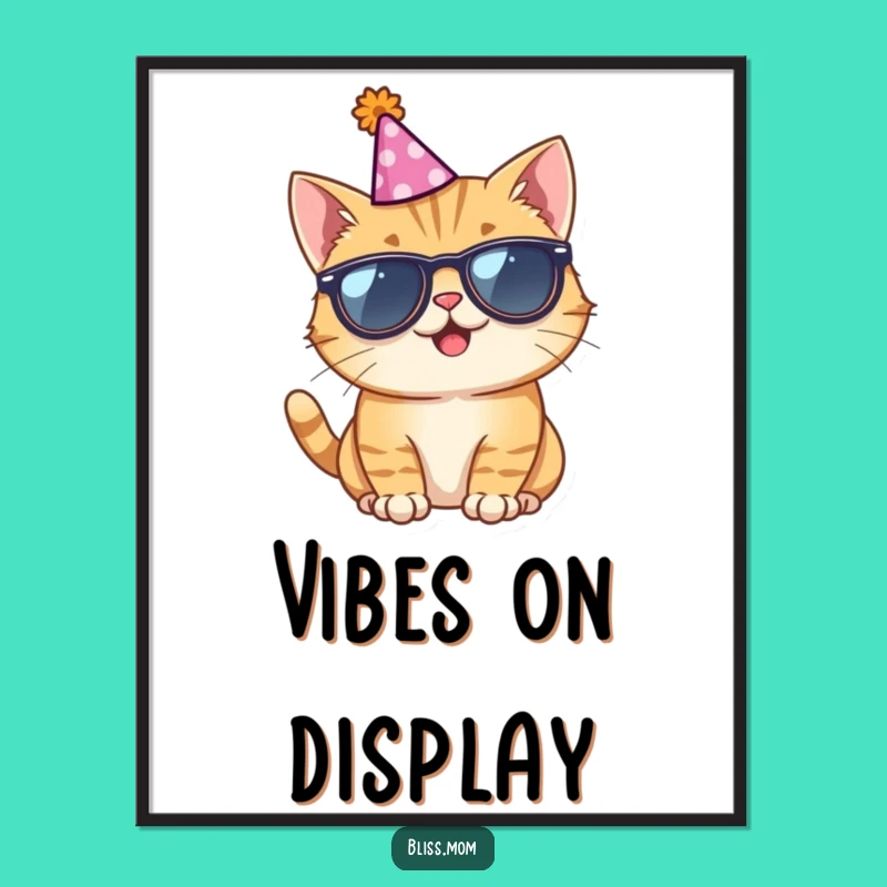 Funny Giggling Cat Sunglasses Party Hat Digital Art: Instant Hilarious Decor!