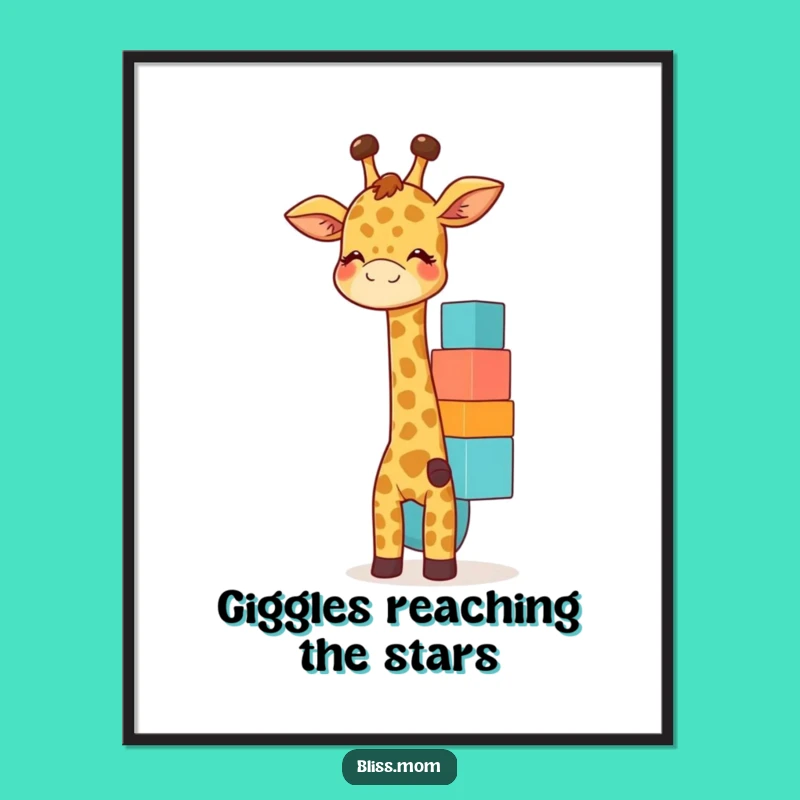 Funny Giraffe Mom Digital Art: Giggles & Blocks, Instant Download, Playful Funny Gift