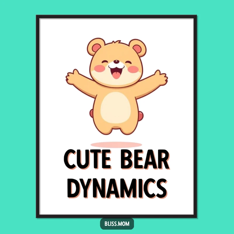 Funny Kawaii Bear Mom Digital Art: Joyful Jump Aura, Instant Funny Gift Download
