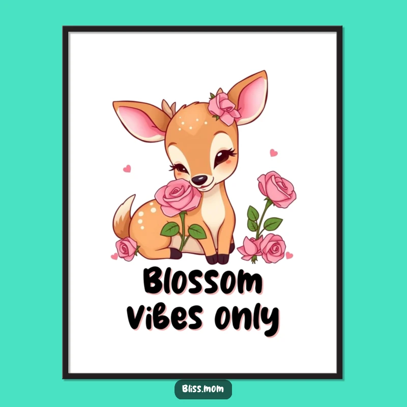 Funny Kawaii Deer Mom Digital Art: Rose Delight Moment, Perfect Instant Gift