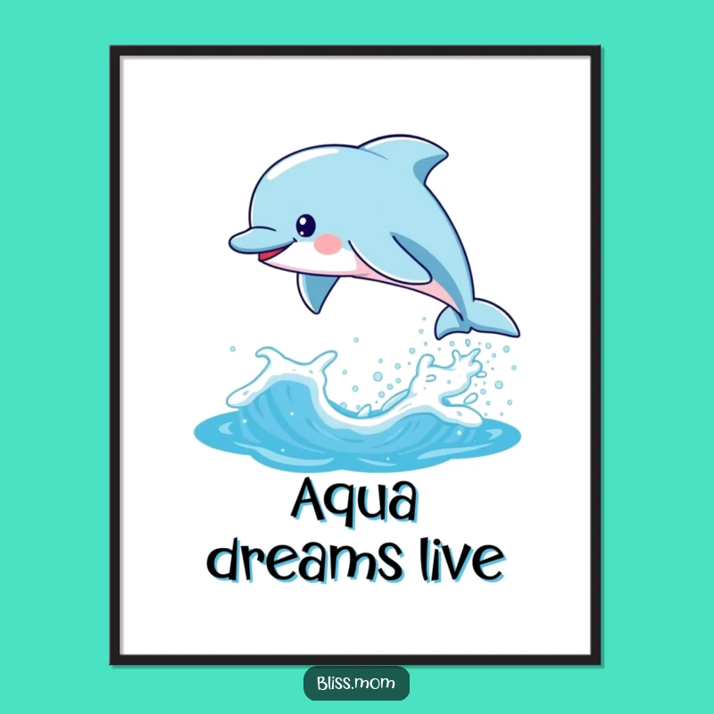 Funny Kawaii Dolphin Mom Digital Art: Playful Leap Scene, Perfect Instant Gift