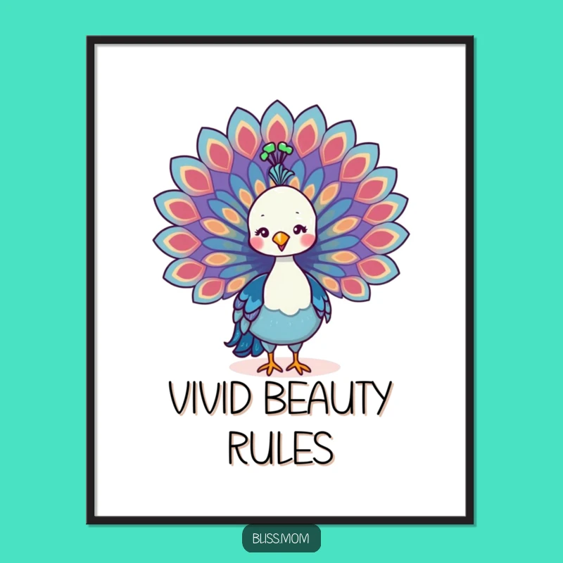 Funny Kawaii Peacock Mom Digital Art: Vibrant Feather Display, Perfect Instant Gift