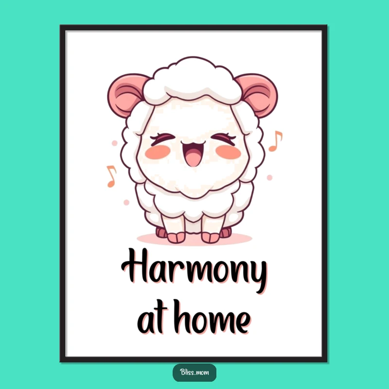 Funny Kawaii Sheep Mom Digital Art: Cheerful Song Scene, Perfect Instant Gift