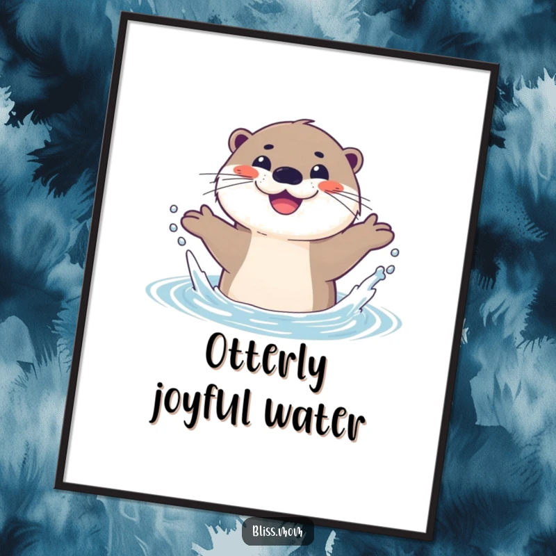 Funny digital art print of a happy otter splashing with a wide, joyful smile, capturing the essence of water play.