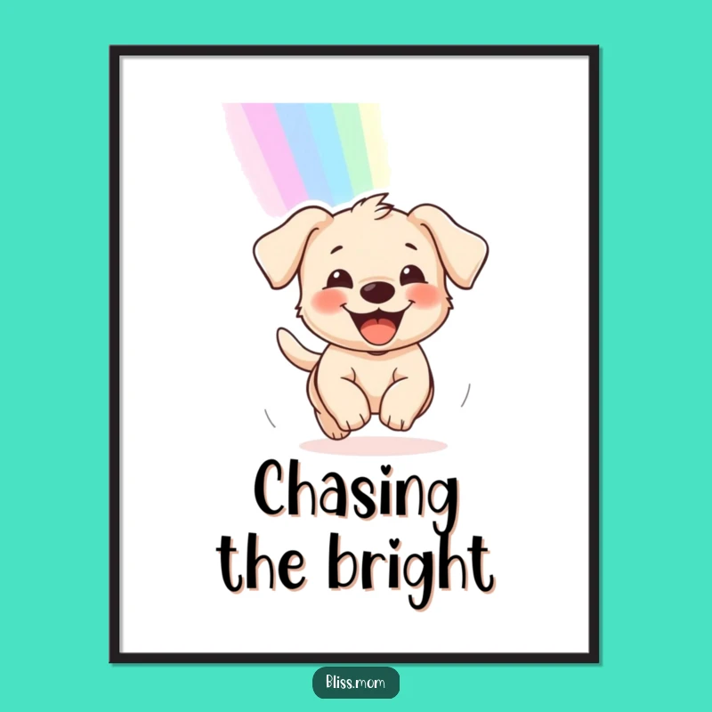 Funny Puppy Rainbow Chase Digital Art: Instant Joyful Decor!