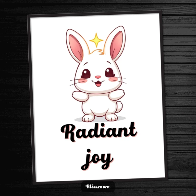 Funny rabbit digital art print of a cheerful bunny with sparkling eyes, holding a radiant light, symbolizing hope and bright energy.