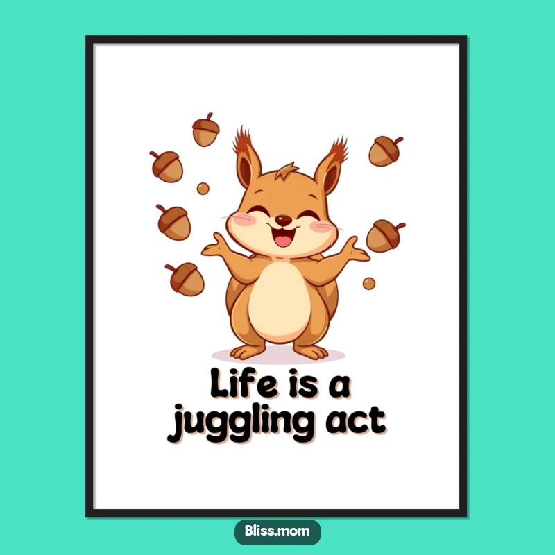 Funny Squirrel Digital Art - Acorn Acrobatics, Vibrant Funny Gift for Instant Decor