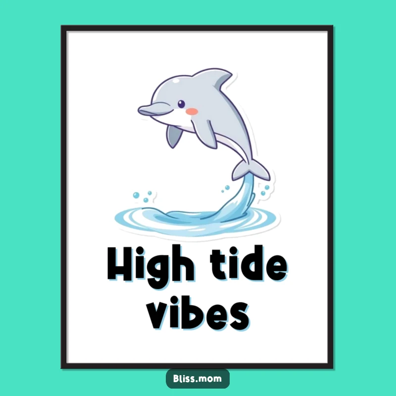 Funny Dolphin Digital Art: Gleeful Kawaii Leaping Marine Mammal, Instant Download Gift