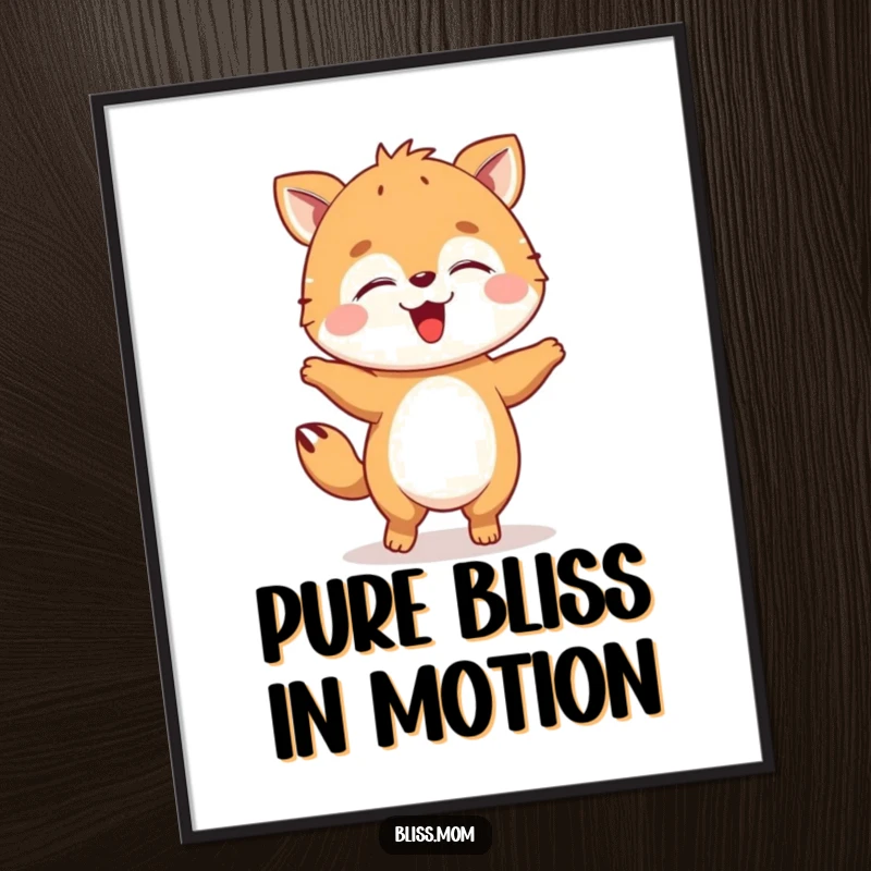 Funny animal digital art print doing a happy dance with eyes closed, creating a lively and joyful wall art piece.