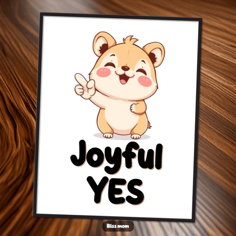 Funny Digital Art Print: A joyful animal beams while holding a YES sign, offering instant enthusiastic and positive decor.