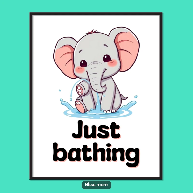 Digital Funny Kawaii Elephant Water Spray Art: Instant Joyful Decor Gift