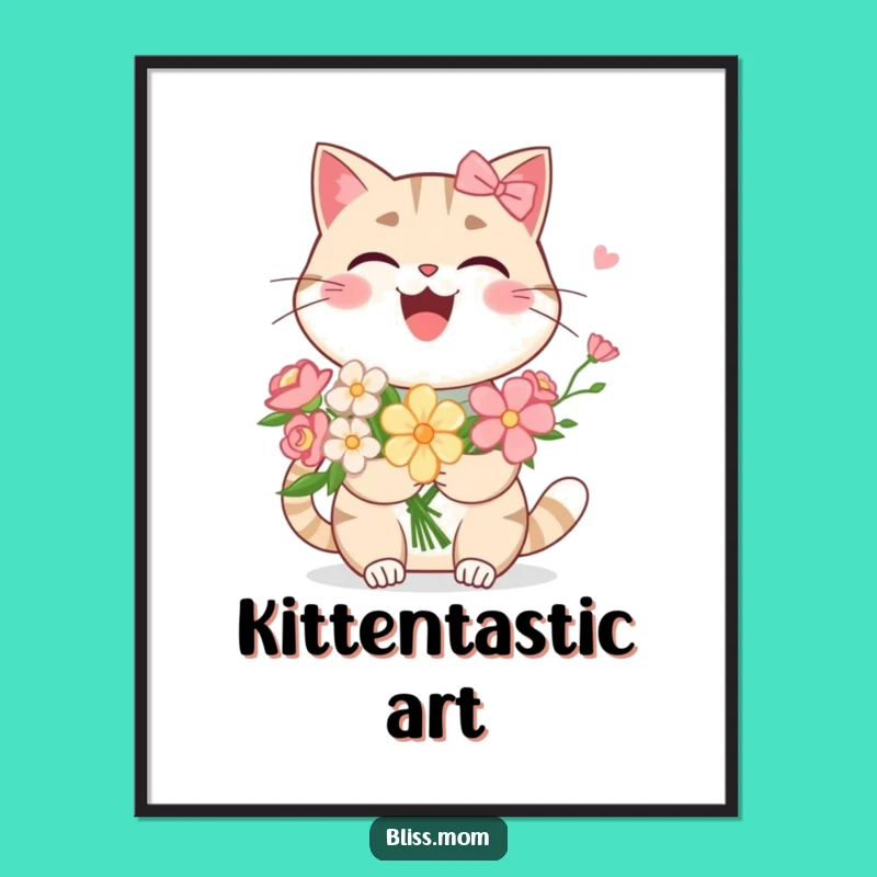 Funny Kawaii Cat Mom Digital Art: Laughing Bouquet Aura, Instant Funny Gift Download