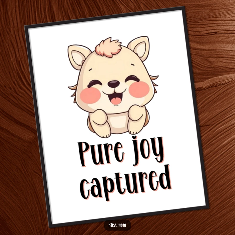 Funny animal digital art print with cheeks puffed out in happiness, creating a joyful and uplifting wall decor piece.