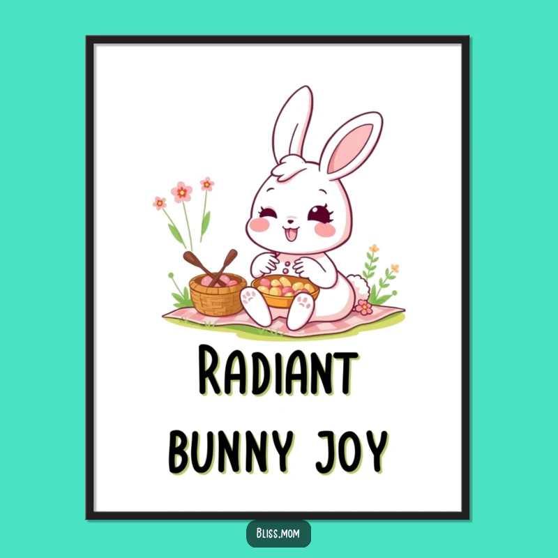 Funny Kawaii Bunny Mom Digital Art: Radiant Picnic Aura, Instant Funny Gift Download