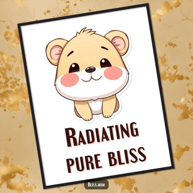 Funny digital art print of an animal with puffed cheeks, beaming with happiness and radiating infectious joy, instant download for decor.