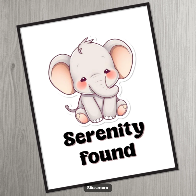 Funny elephant digital art print of a happy elephant with a peaceful expression surrounded by soft, calming hues, radiating serenity.