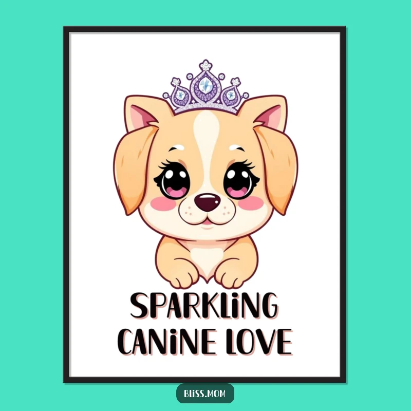 Funny Kawaii Dog Mom Digital Art: Sparkling Tiara Glamour, Instant Funny Gift Download