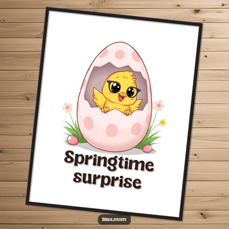 Funny Chick Mom Easter Digital Art Print, showing a chick mom peeking from an egg, perfect for instant cheerful spring decor. A great gift.