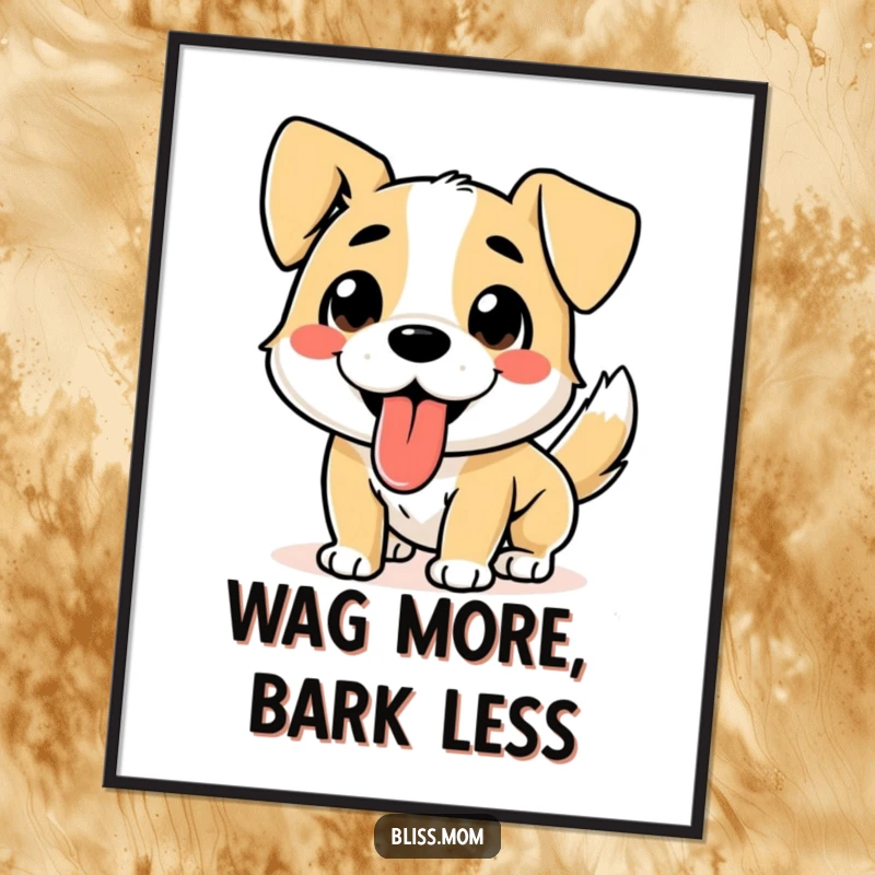 Funny Dog Digital Art Print: A lively illustration of a happy dog with its tongue out and tail wagging, bursting with joy.