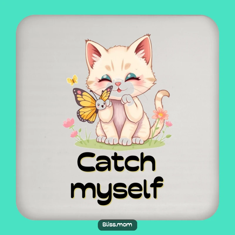 Funny Kawaii Kitten Butterfly Coaster Set: Cute Table Protector Gift
