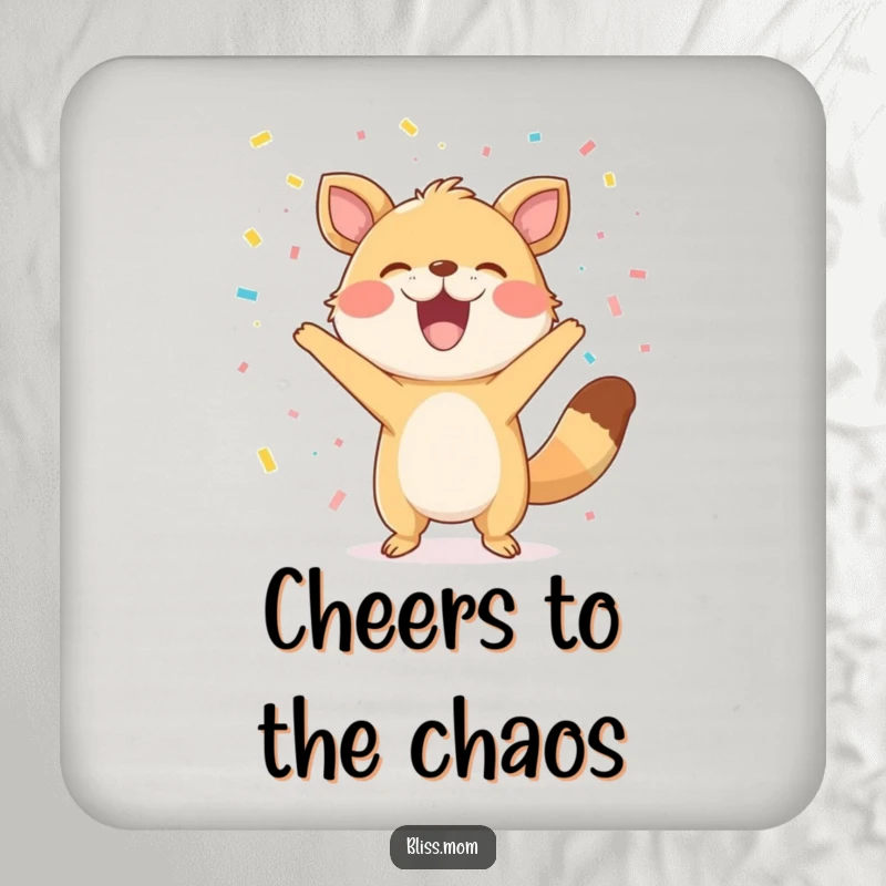 Funny Coaster: A grinning animal tosses confetti, bringing hilarious celebration and protection to your drink rest.