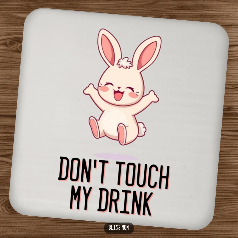 Funny Mama Bunny Coasters, featuring a kawaii bunny bouncing with delight, adding cheerful protection to tables. A cute gift.