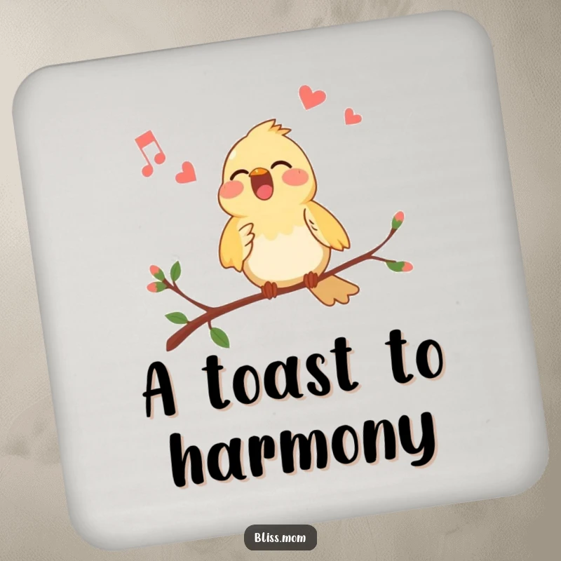 Funny Bird Coasters: A set of charming coasters depicting a cheerful bird singing its heart out on a branch.