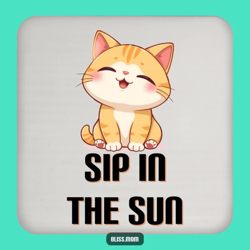 Funny Cat Sunbeam Drink Coaster: Relaxed Pet Character Funny Gift