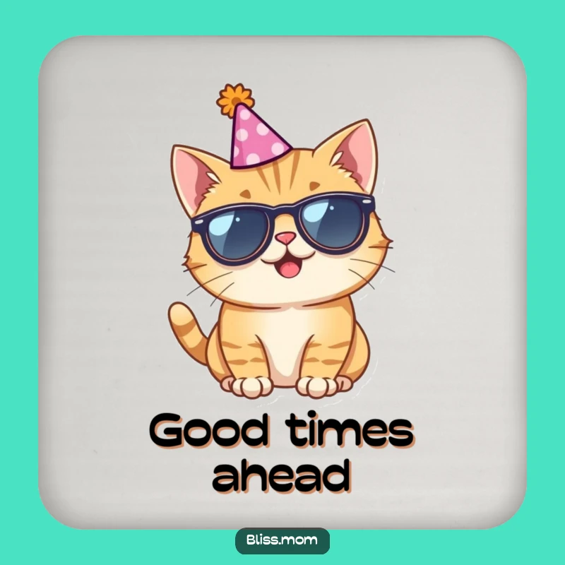 Funny Giggling Cat Sunglasses Party Hat Coasters: Protect & Amuse!