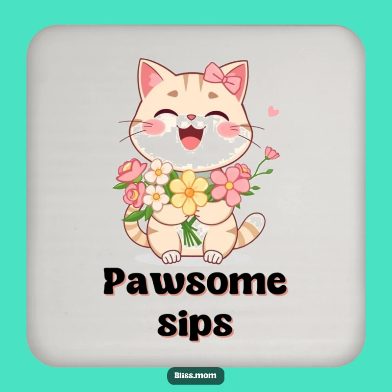 Funny Kawaii Cat Mom Coaster Set: Laughing Floral Protection, Chic Funny Gift