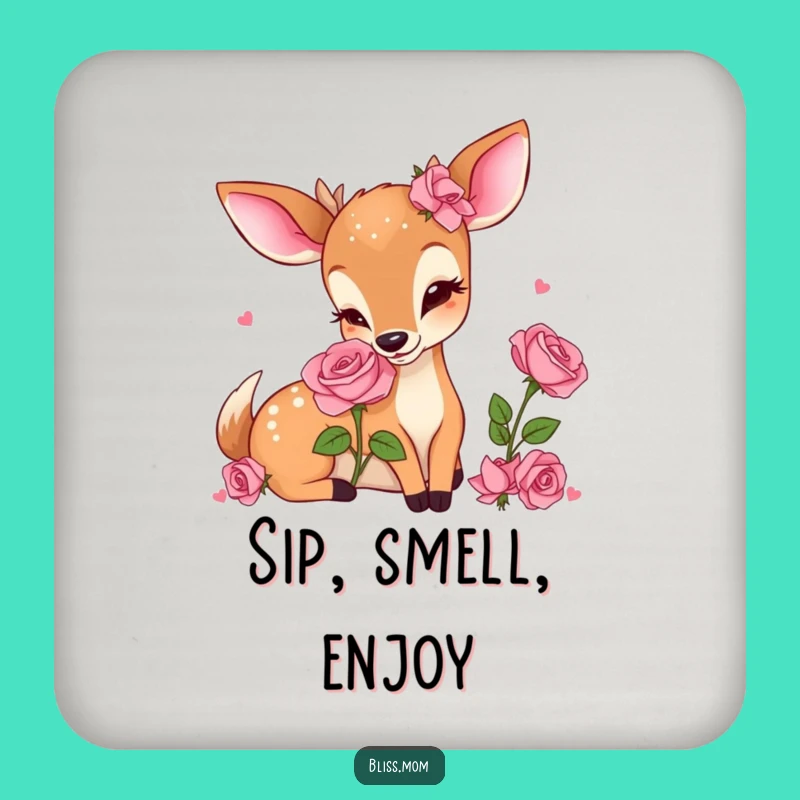 Funny Kawaii Deer Mom Coaster: Rose Delight Protection, Perfect Table Gift