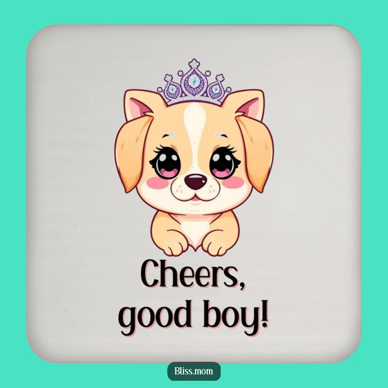 Funny Kawaii Dog Mom Coaster Set: Sparkling Tiara Protection, Chic Funny Gift