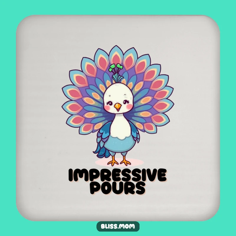 Funny Kawaii Peacock Mom Coaster: Feather Protection, Perfect Table Gift