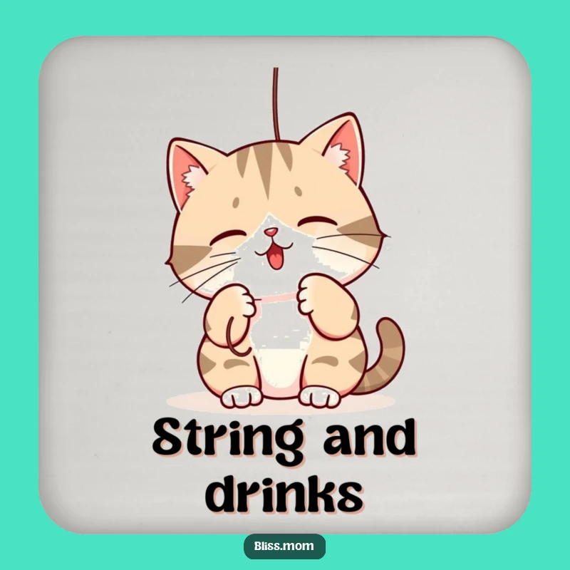 Funny Mama Cat Coasters: Kawaii Playful String Batting - Protect Surfaces Gift