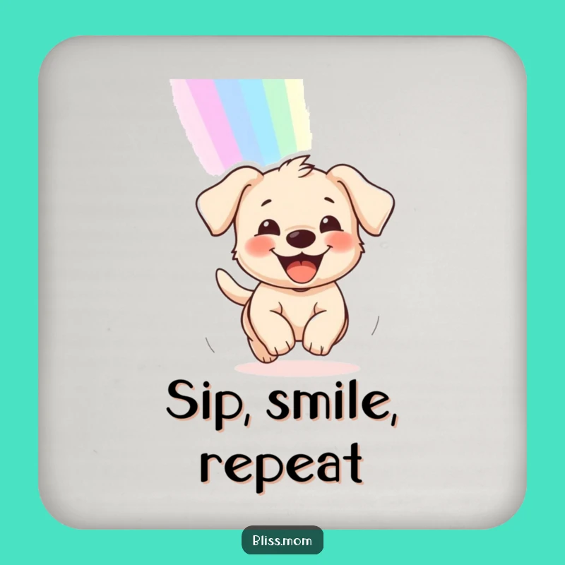 Funny Puppy Rainbow Chase Coasters: Protect Surfaces Happily!