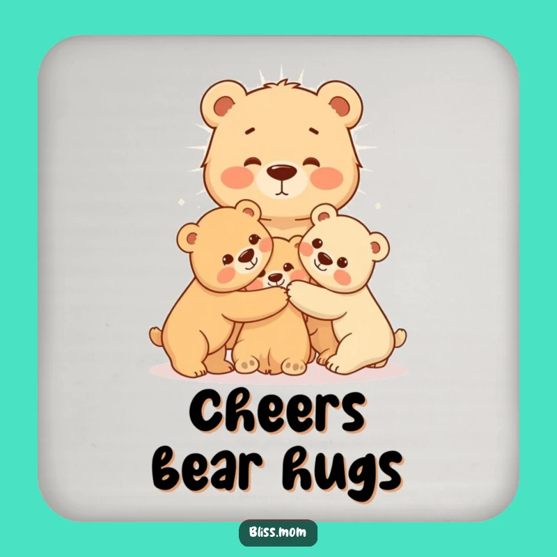 Radiating Mama Bear Coaster Set - Protect Surfaces with Warm Hug Charm