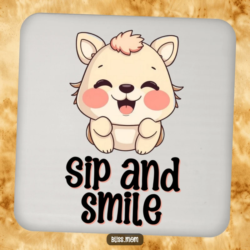 Funny animal coasters with puffed cheeks radiating happiness, perfect for protecting surfaces with a cheerful touch.