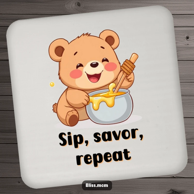 Funny Bear Cub Coasters: A set of charming coasters depicting a delighted cub reaching for honey.