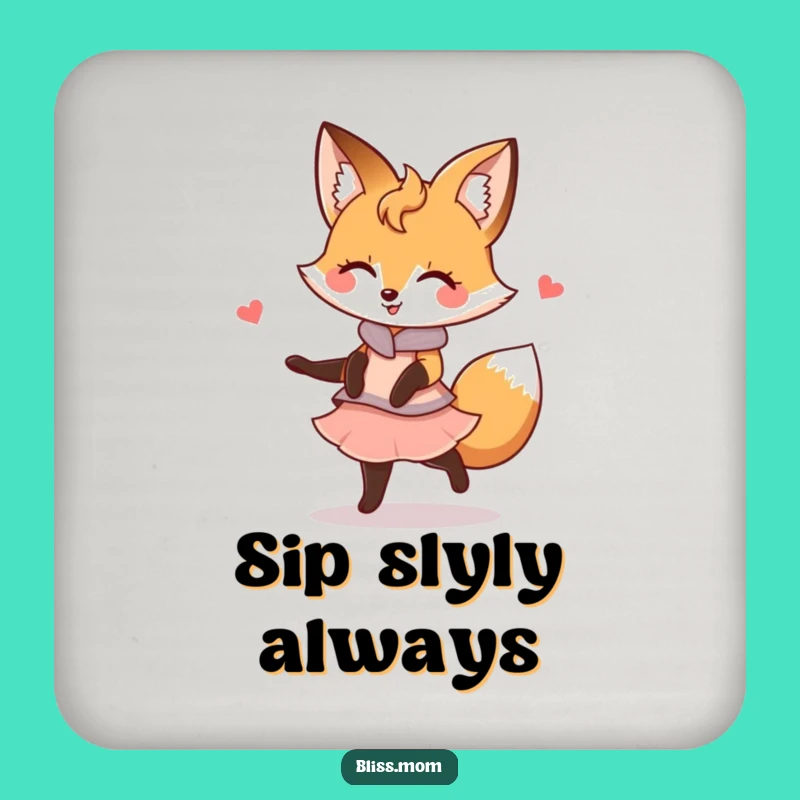 Funny Kawaii Fox Mom Coaster Set: Graceful Twirl Protection, Chic Funny Gift