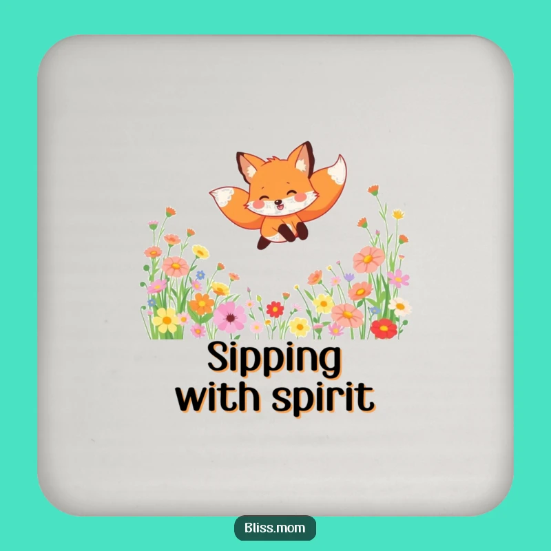 Funny Fox Wildflower Drink Coaster - Protect Surfaces Gift