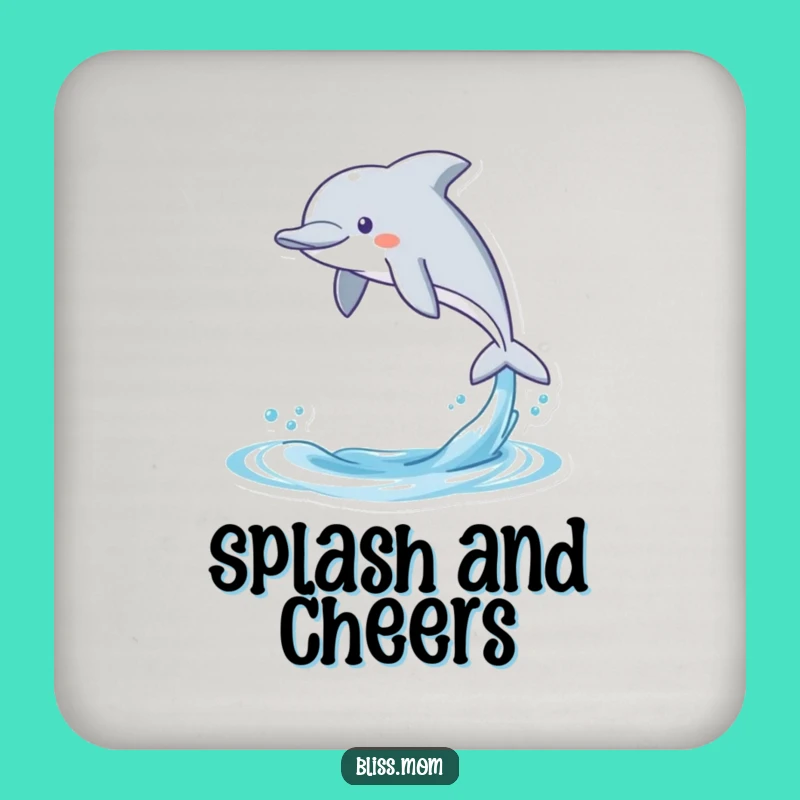 Funny Dolphin Coasters (Set of 4): Gleeful Kawaii Leaping Marine Mammal, Bar Humor Gift